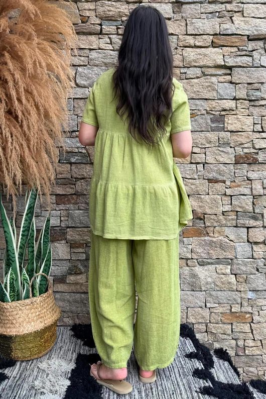 Lina Linen Blend Smock Over Shirt Washed Olive